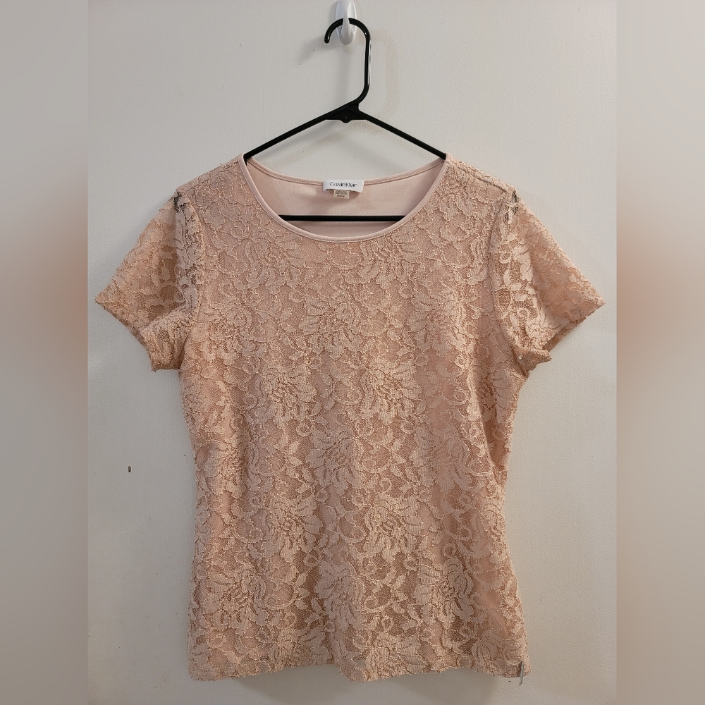 Calvin Klein Pink Lace Top M